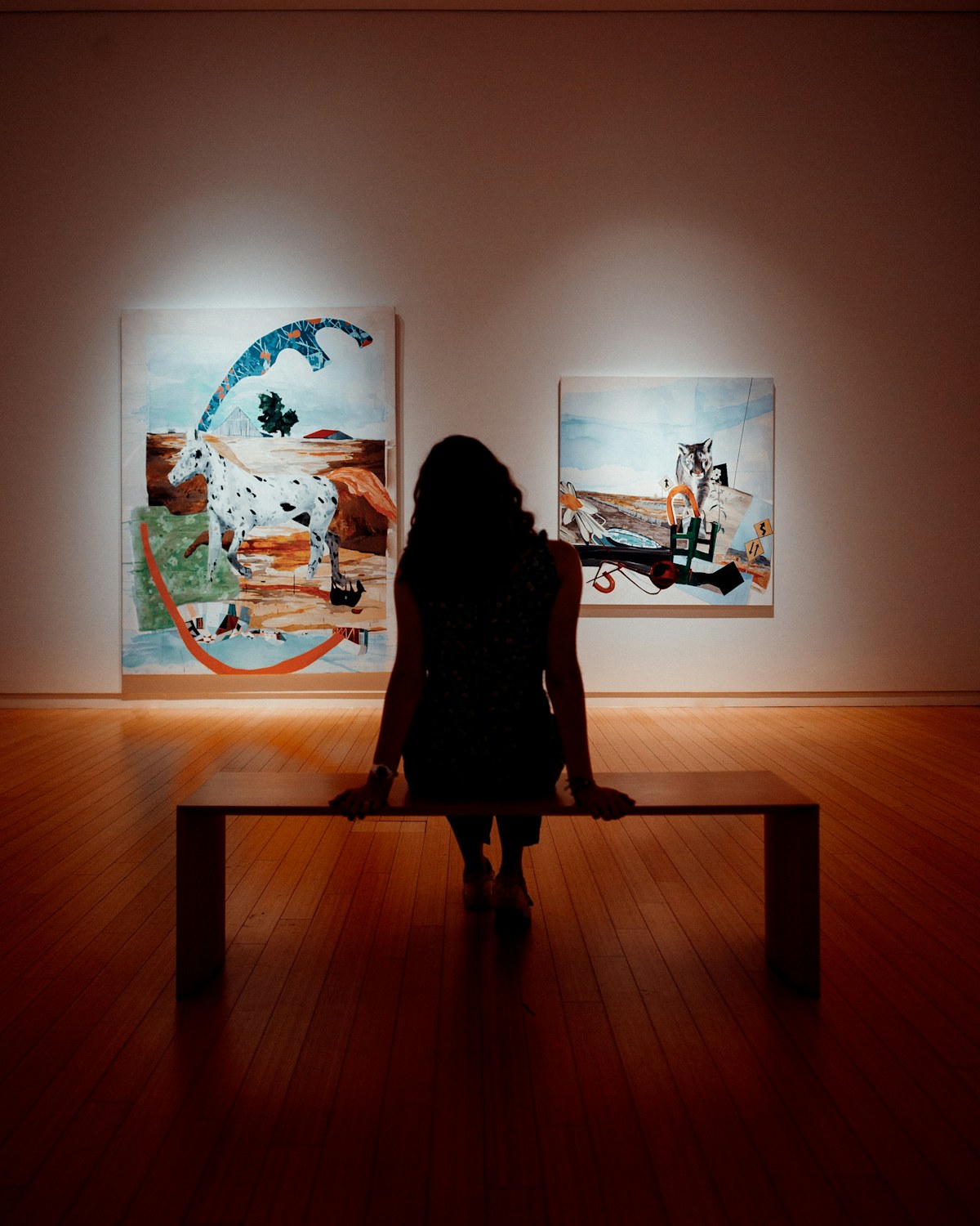 Framed artworks in a gallery
